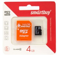 Micro SD 4GB 10 Class SmartBuy + SD adapter (SB4GBSDCL10-01)