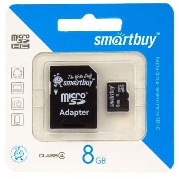 Micro SD 8GB 4 Class SmartBuy + SD adapter (SB8GBSDCL4-01) в Одессе