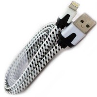 USB кабель Lightning iPhone 5S плоский тканевый 1m белый