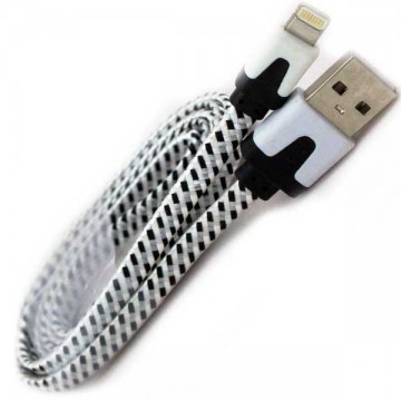 USB кабель Lightning iPhone 5S плоский тканевый 1m белый в Одессе