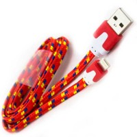 USB кабель Lightning iPhone 5S плоский тканевый 1m красный