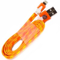 USB кабель Lightning iPhone 5S плоский тканевый 1m оранжевый