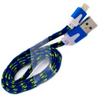USB кабель Lightning iPhone 5S плоский тканевый 1m синий