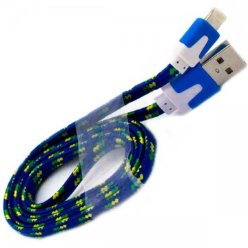 USB кабель Lightning iPhone 5S плоский тканевый 1m синий в Одессе