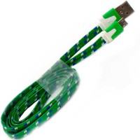 USB кабель Micro плоский тканевый 1m зеленый